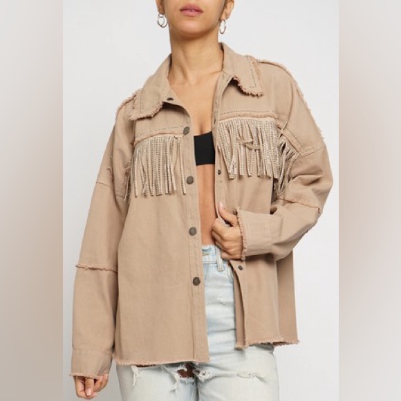 Fringe Studded Snap on Jacket Shacket Shirt - Picture 12 of 12
